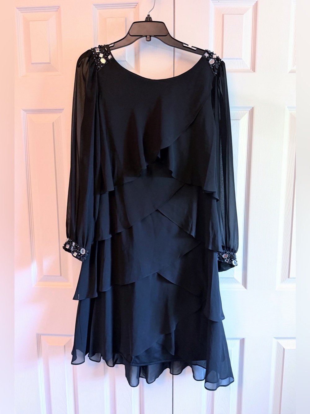 S.L. Fashions Black Layered Long Sleeve Cocktail Dress